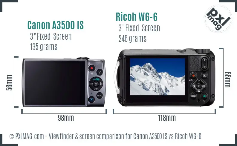 Canon A3500 IS vs Ricoh WG-6 Screen and Viewfinder comparison