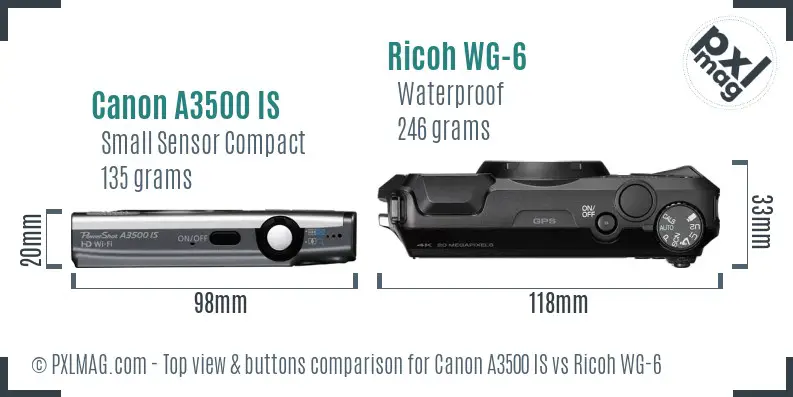 Canon A3500 IS vs Ricoh WG-6 top view buttons comparison