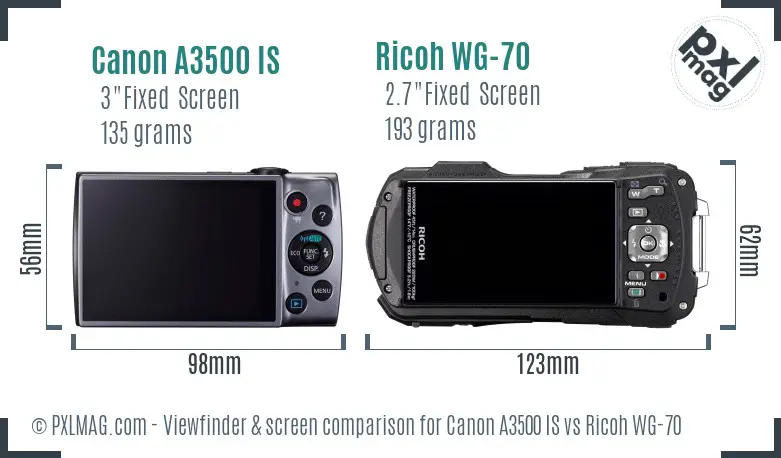 Canon A3500 IS vs Ricoh WG-70 Screen and Viewfinder comparison