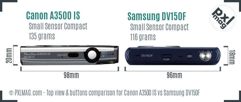 Canon A3500 IS vs Samsung DV150F top view buttons comparison