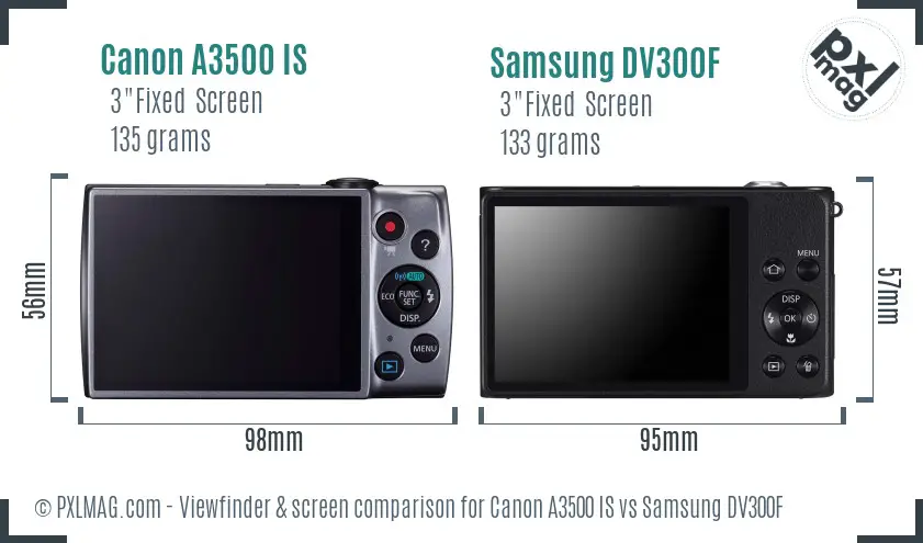 Canon A3500 IS vs Samsung DV300F Screen and Viewfinder comparison