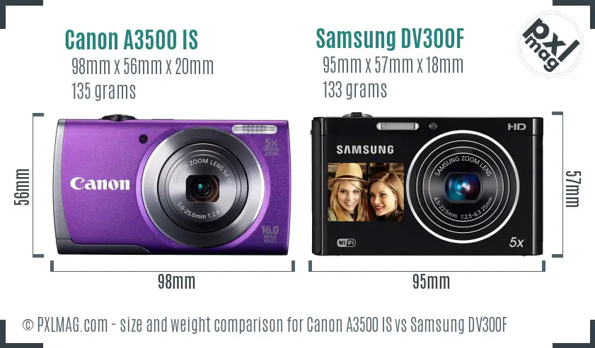Canon A3500 IS vs Samsung DV300F size comparison