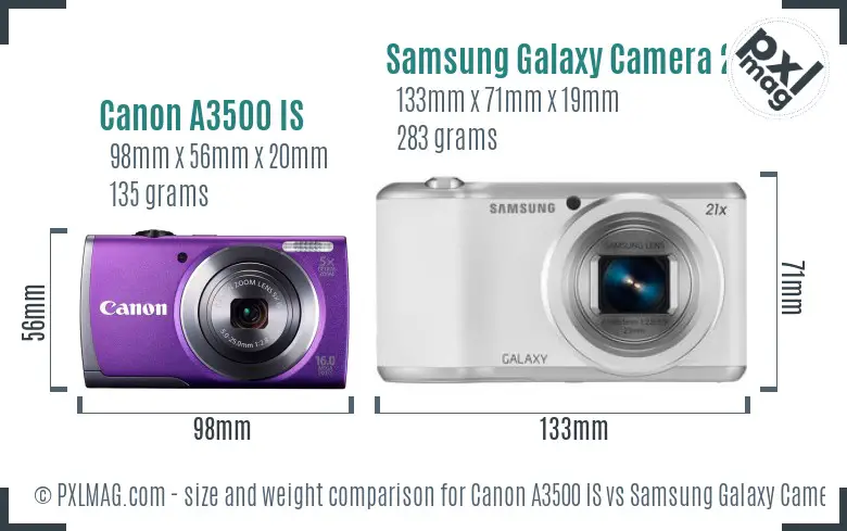 Canon A3500 IS vs Samsung Galaxy Camera 2 size comparison Canon A3500 IS vs Samsung Galaxy Camera 2 size comparison