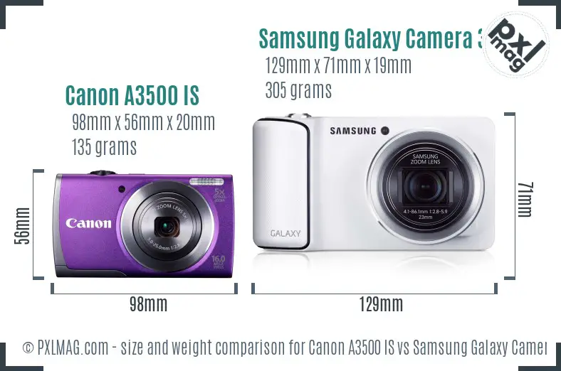 Canon A3500 IS vs Samsung Galaxy Camera 3G size comparison