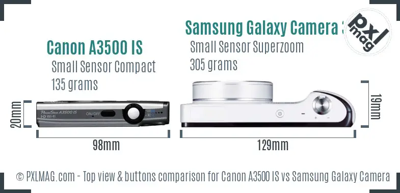 Canon A3500 IS vs Samsung Galaxy Camera 3G top view buttons comparison