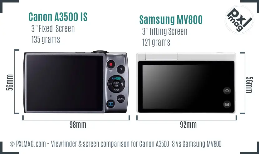 Canon A3500 IS vs Samsung MV800 Screen and Viewfinder comparison