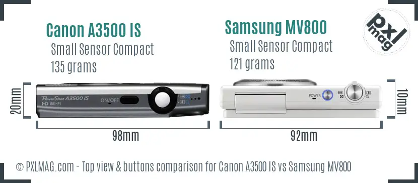 Canon A3500 IS vs Samsung MV800 top view buttons comparison