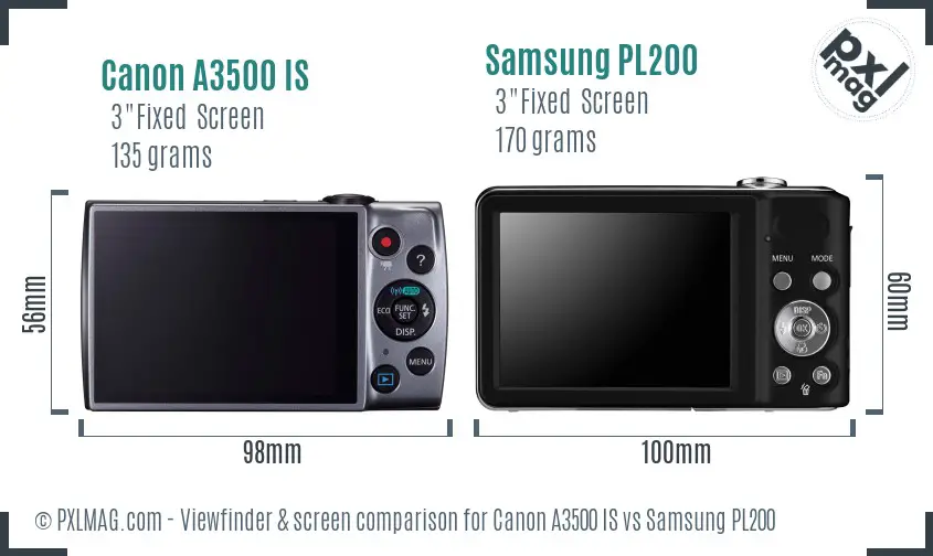 Canon A3500 IS vs Samsung PL200 Screen and Viewfinder comparison Canon A3500 IS vs Samsung PL200 Screen and Viewfinder comparison