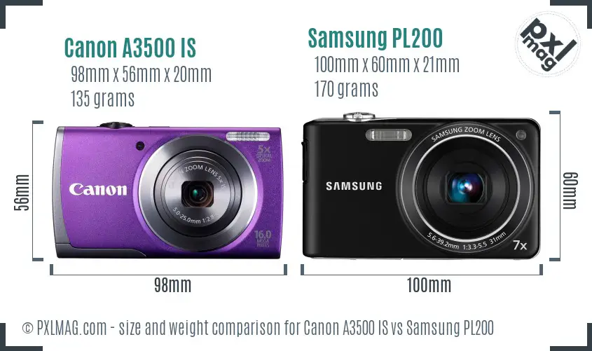 Canon A3500 IS vs Samsung PL200 size comparison Canon A3500 IS vs Samsung PL200 size comparison