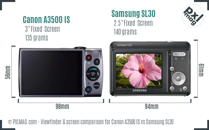 Canon A3500 IS vs Samsung SL30 Screen and Viewfinder comparison Canon A3500 IS vs Samsung SL30 Screen and Viewfinder comparison