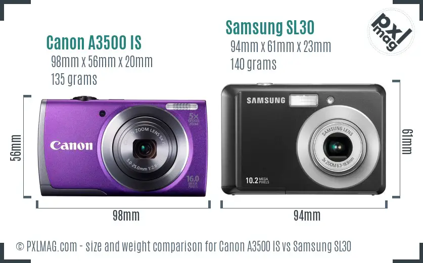 Canon A3500 IS vs Samsung SL30 size comparison Canon A3500 IS vs Samsung SL30 size comparison