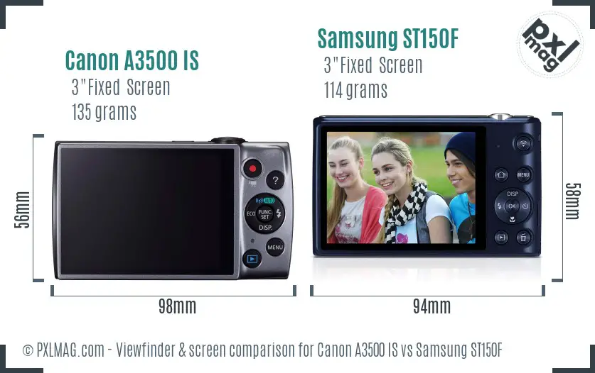 Canon A3500 IS vs Samsung ST150F Screen and Viewfinder comparison Canon A3500 IS vs Samsung ST150F Screen and Viewfinder comparison