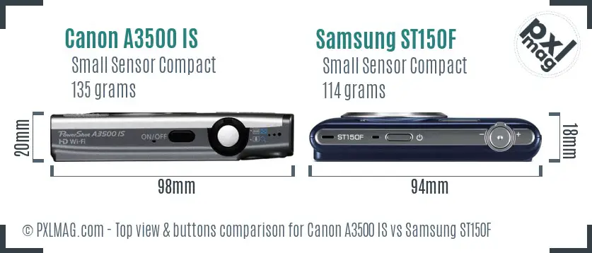 Canon A3500 IS vs Samsung ST150F top view buttons comparison Canon A3500 IS vs Samsung ST150F top view buttons comparison