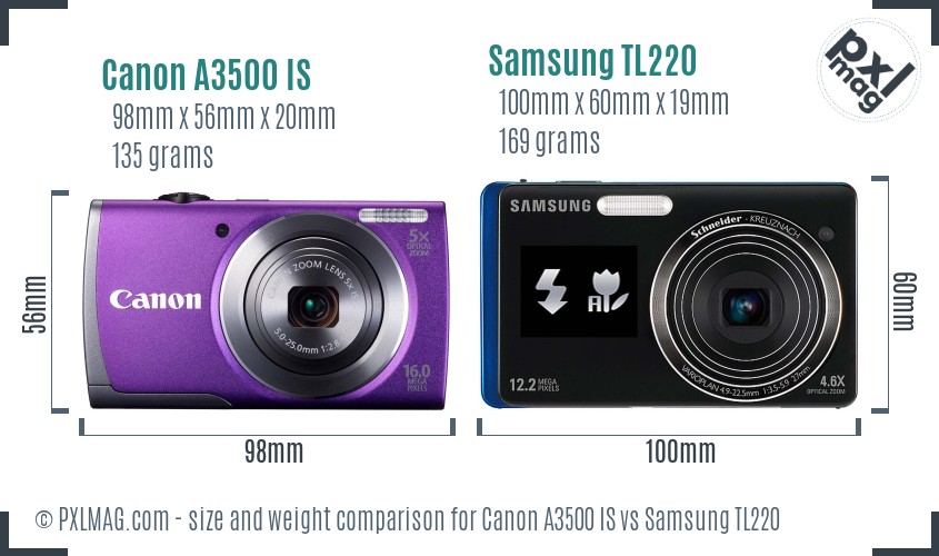 Canon A3500 IS vs Samsung TL220 size comparison