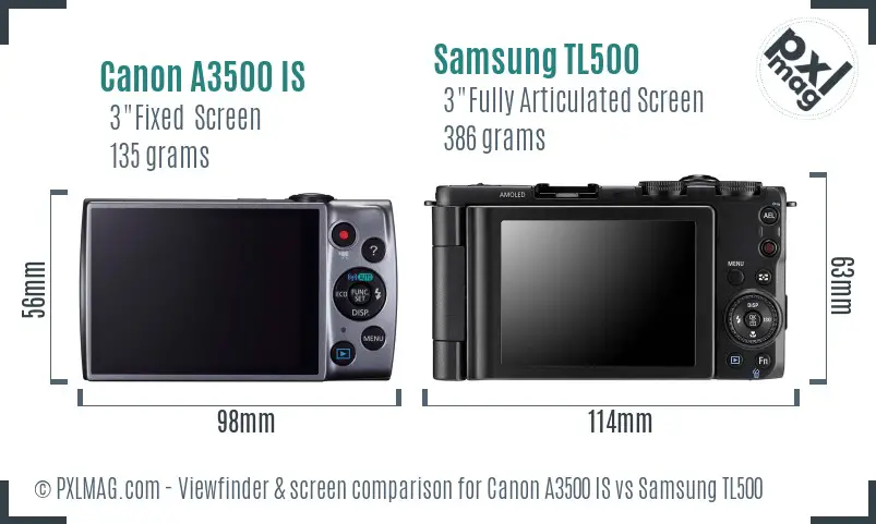 Canon A3500 IS vs Samsung TL500 Screen and Viewfinder comparison Canon A3500 IS vs Samsung TL500 Screen and Viewfinder comparison