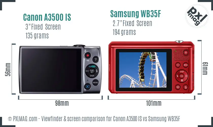 Canon A3500 IS vs Samsung WB35F Screen and Viewfinder comparison