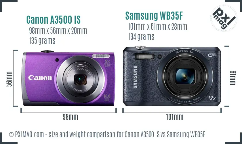 Canon A3500 IS vs Samsung WB35F size comparison
