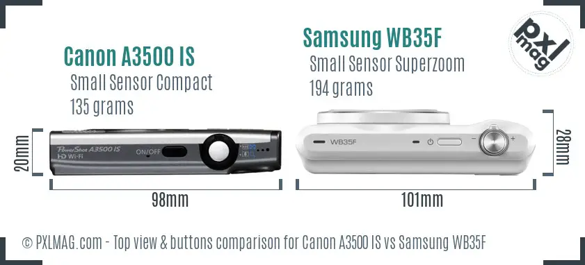 Canon A3500 IS vs Samsung WB35F top view buttons comparison