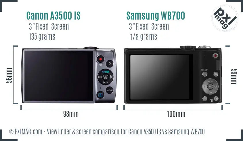 Canon A3500 IS vs Samsung WB700 Screen and Viewfinder comparison