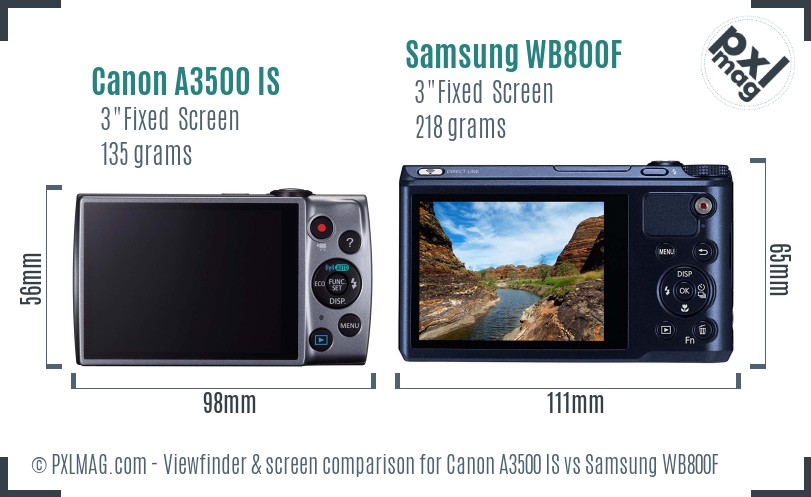 Canon A3500 IS vs Samsung WB800F Screen and Viewfinder comparison