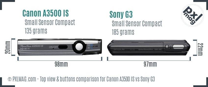 Canon A3500 IS vs Sony G3 top view buttons comparison