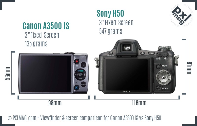 Canon A3500 IS vs Sony H50 Screen and Viewfinder comparison