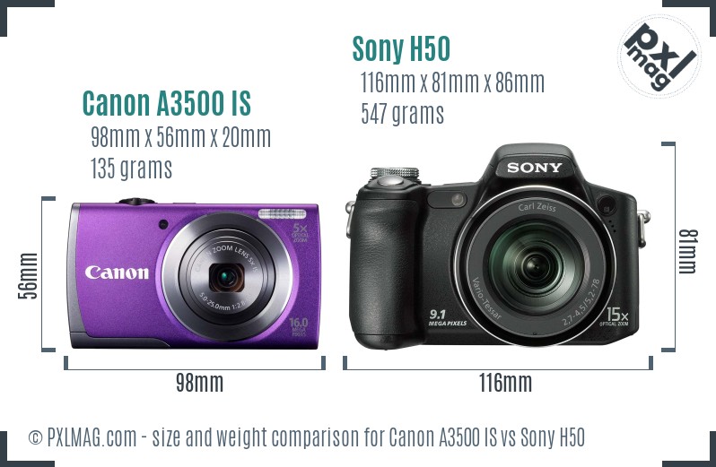 Canon A3500 IS vs Sony H50 size comparison Canon A3500 IS vs Sony H50 size comparison