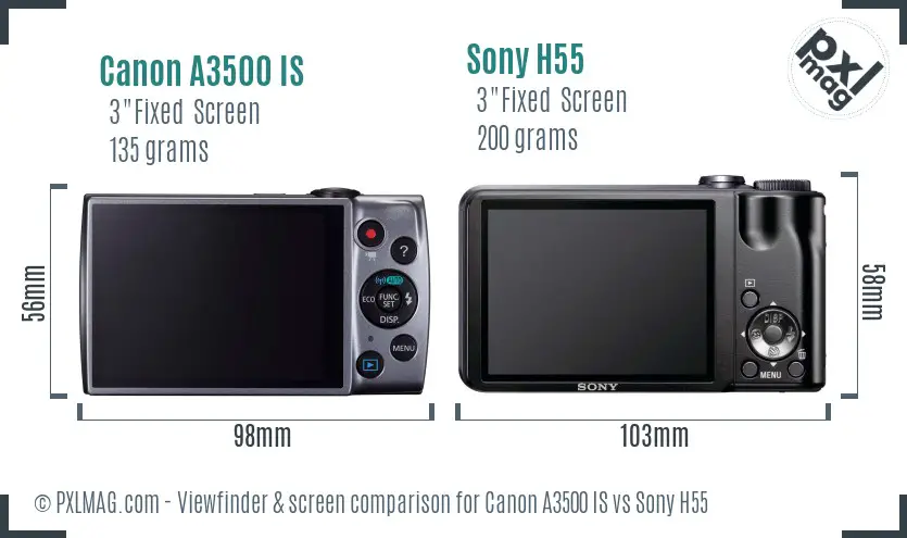 Canon A3500 IS vs Sony H55 Screen and Viewfinder comparison