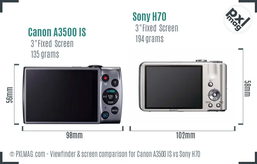 Canon A3500 IS vs Sony H70 Screen and Viewfinder comparison