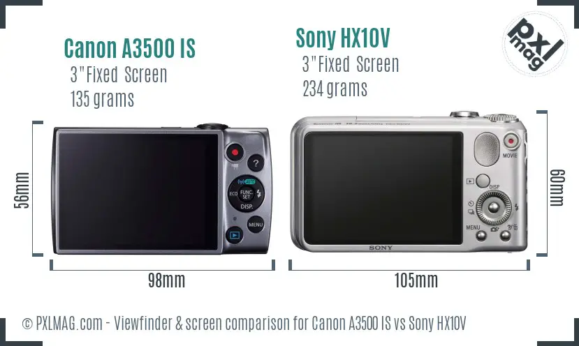 Canon A3500 IS vs Sony HX10V Screen and Viewfinder comparison