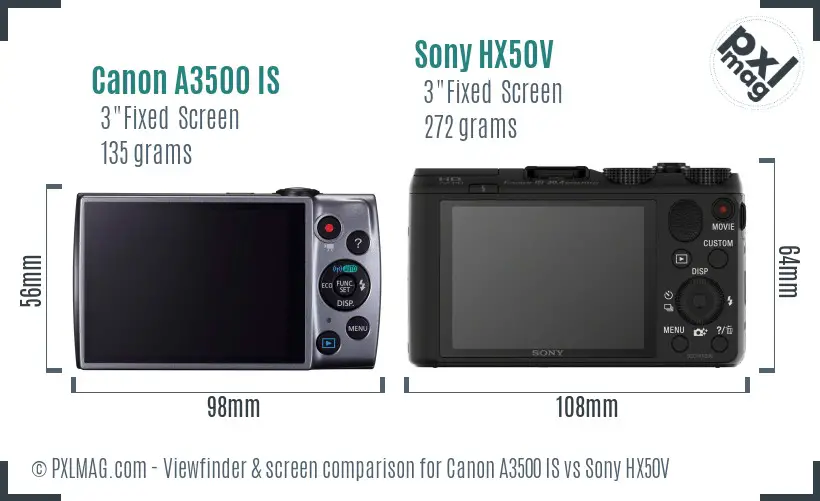 Canon A3500 IS vs Sony HX50V Screen and Viewfinder comparison