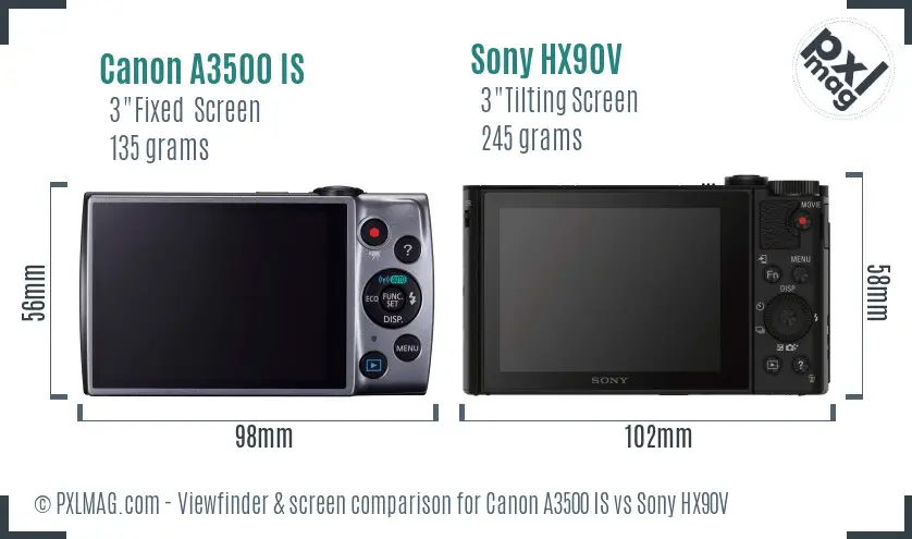 Canon A3500 IS vs Sony HX90V Screen and Viewfinder comparison