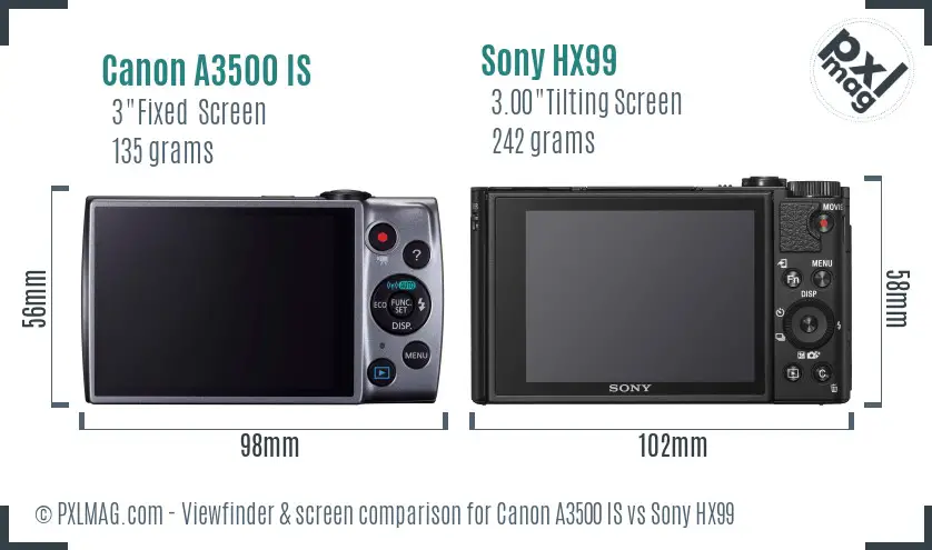 Canon A3500 IS vs Sony HX99 Screen and Viewfinder comparison