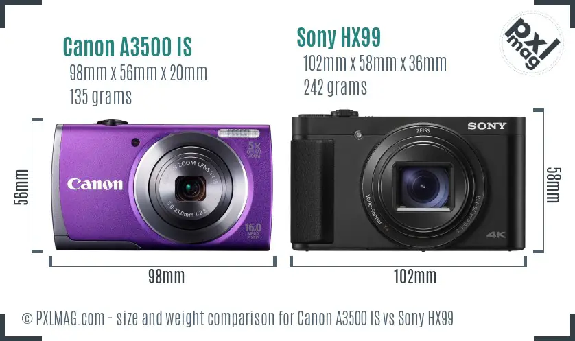 Canon A3500 IS vs Sony HX99 size comparison