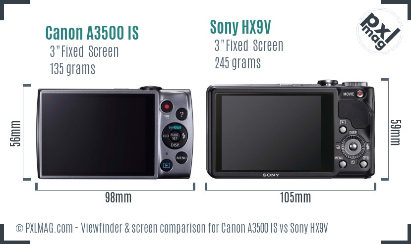 Canon A3500 IS vs Sony HX9V Screen and Viewfinder comparison