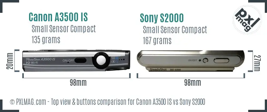 Canon A3500 IS vs Sony S2000 top view buttons comparison