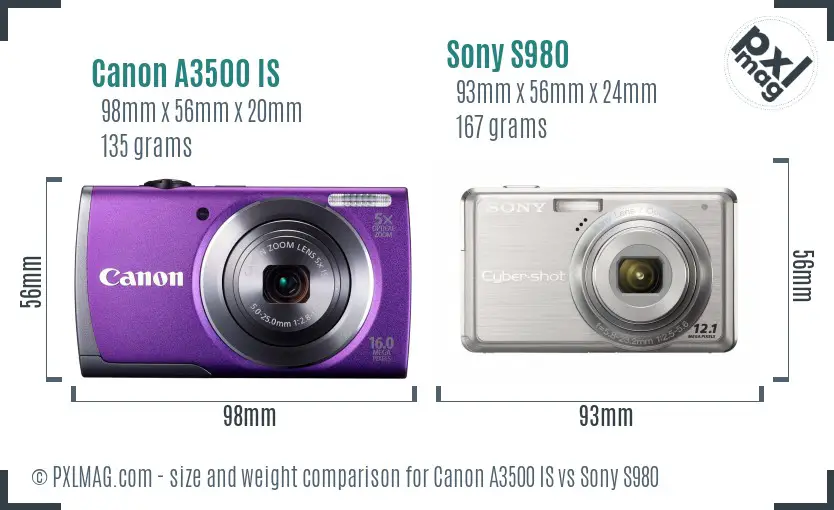 Canon A3500 IS vs Sony S980 size comparison Canon A3500 IS vs Sony S980 size comparison