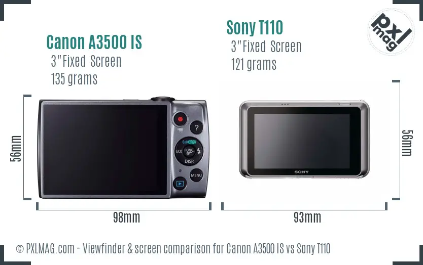 Canon A3500 IS vs Sony T110 Screen and Viewfinder comparison