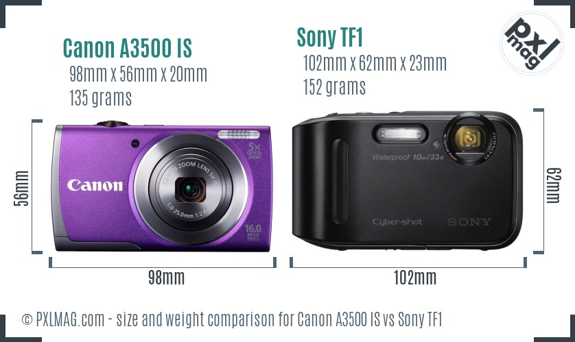 Canon A3500 IS vs Sony TF1 size comparison