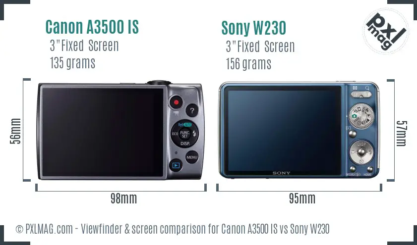 Canon A3500 IS vs Sony W230 Screen and Viewfinder comparison
