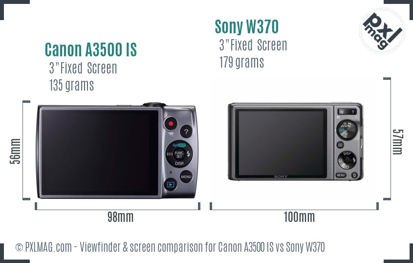 Canon A3500 IS vs Sony W370 Screen and Viewfinder comparison