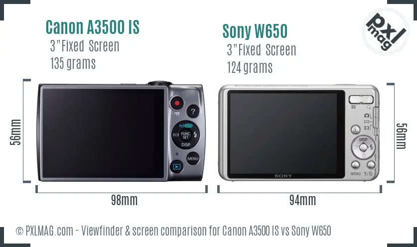 Canon A3500 IS vs Sony W650 Screen and Viewfinder comparison