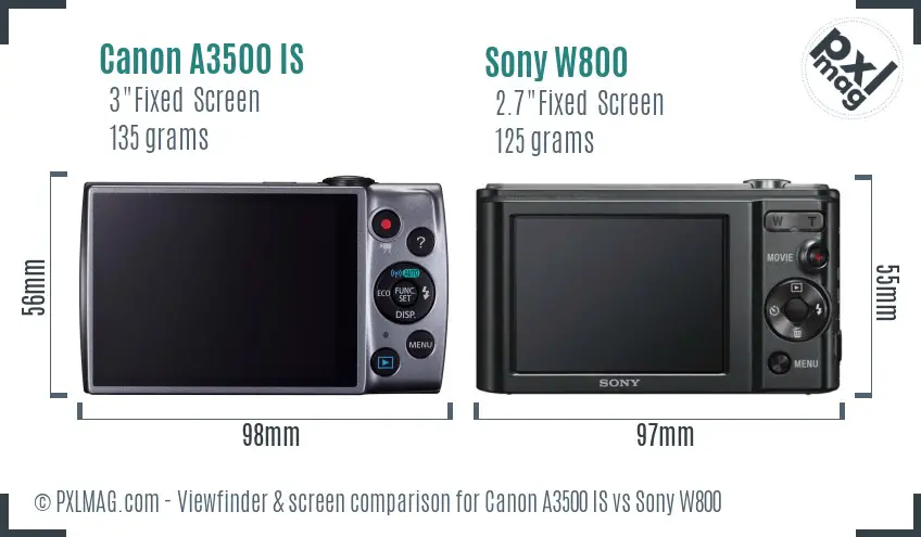 Canon A3500 IS vs Sony W800 Screen and Viewfinder comparison