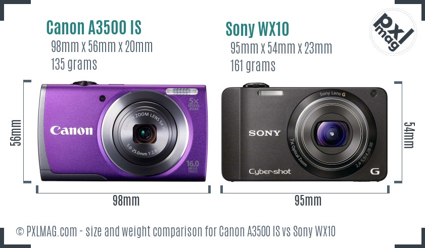 Canon A3500 IS vs Sony WX10 size comparison