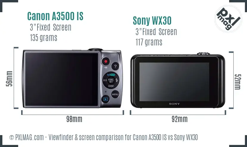 Canon A3500 IS vs Sony WX30 Screen and Viewfinder comparison