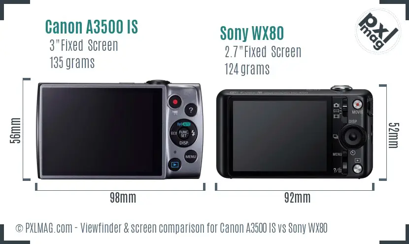 Canon A3500 IS vs Sony WX80 Screen and Viewfinder comparison