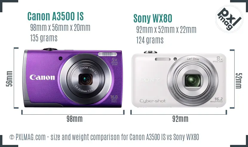 Canon A3500 IS vs Sony WX80 size comparison