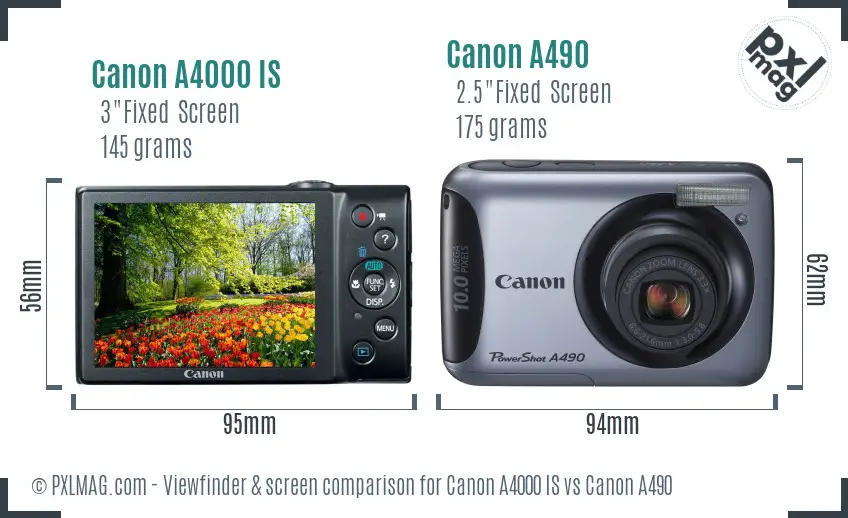 Canon A4000 IS vs Canon A490 Screen and Viewfinder comparison