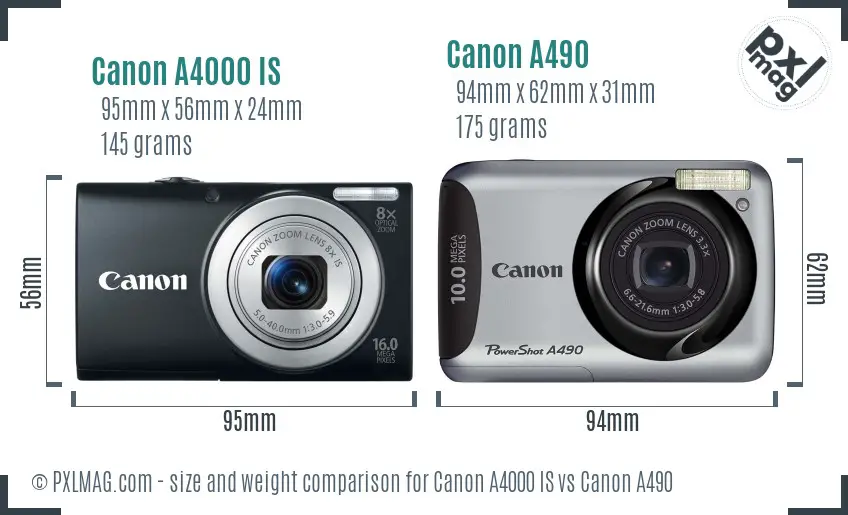 Canon A4000 IS vs Canon A490 size comparison