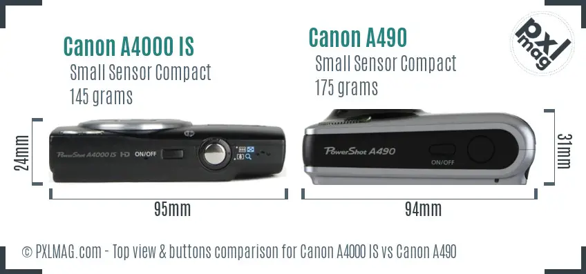 Canon A4000 IS vs Canon A490 top view buttons comparison